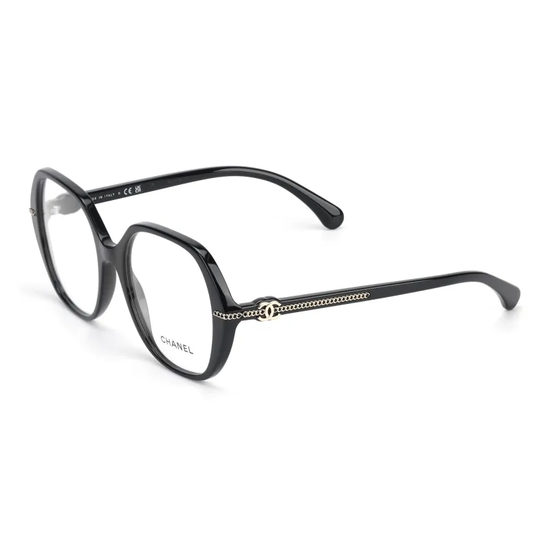 CHANEL Acetate Irregular Shape Eyeglass Frames Unisex Black-0