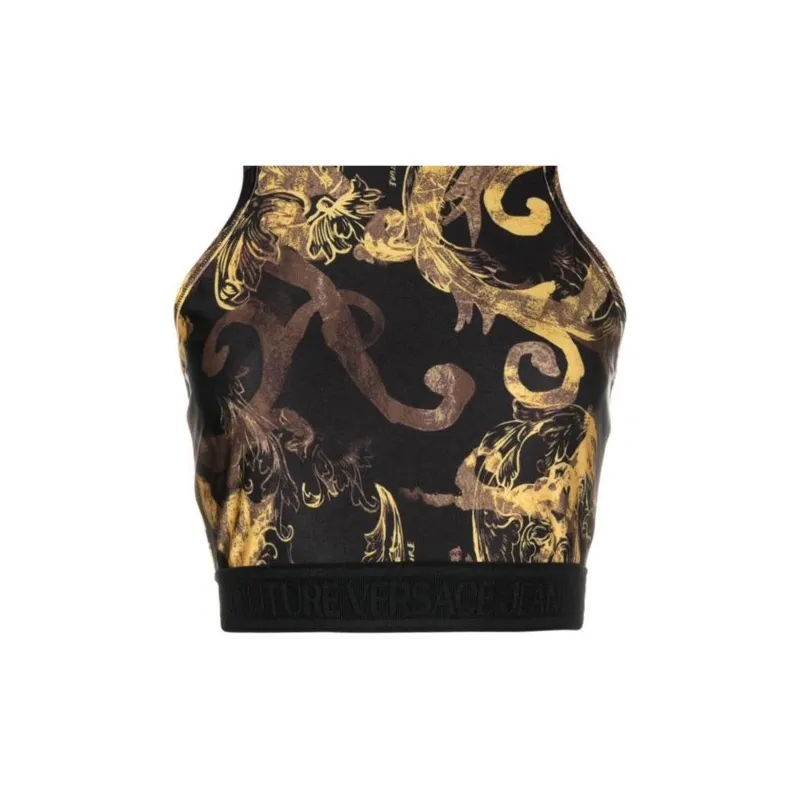 VERSACE JEANS Magazine Printed Sleeveless Cropped Top-4