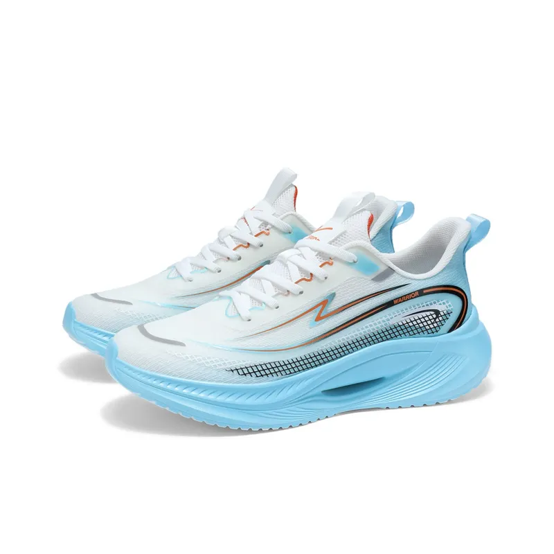 Warrior Wear-Resistant Lightweight Rebound Low-Top Long Distance Running Running Shoes Men's White Blue Orange-3