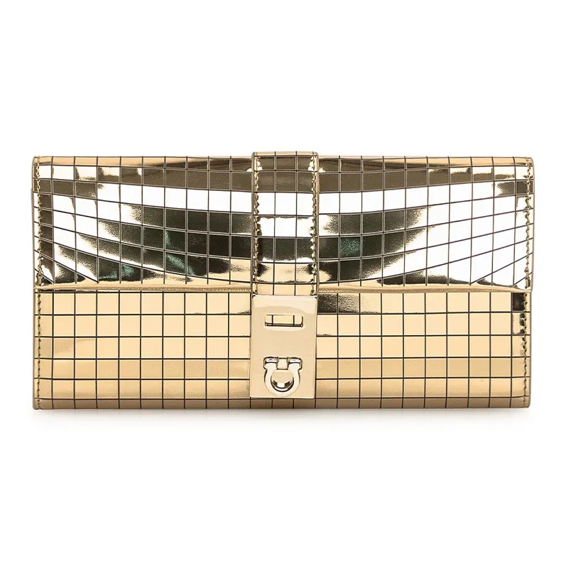 FERRAGAMO Calfskin Wallet Shoulder Bag Women's Gold-1