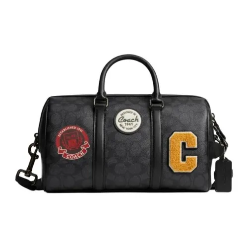 COACH Venturer Artificial Leather Boston Bag Shoulder Bag Crossbody Bag Handbag Large Size Men's Gray Black