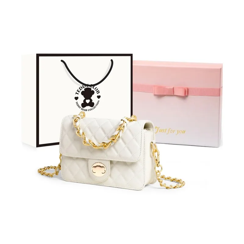 Teddy Bear Collection Camping Teddy Series Cow Leather Shoulder Bag, Crossbody Bag Trumpets Women's White-5
