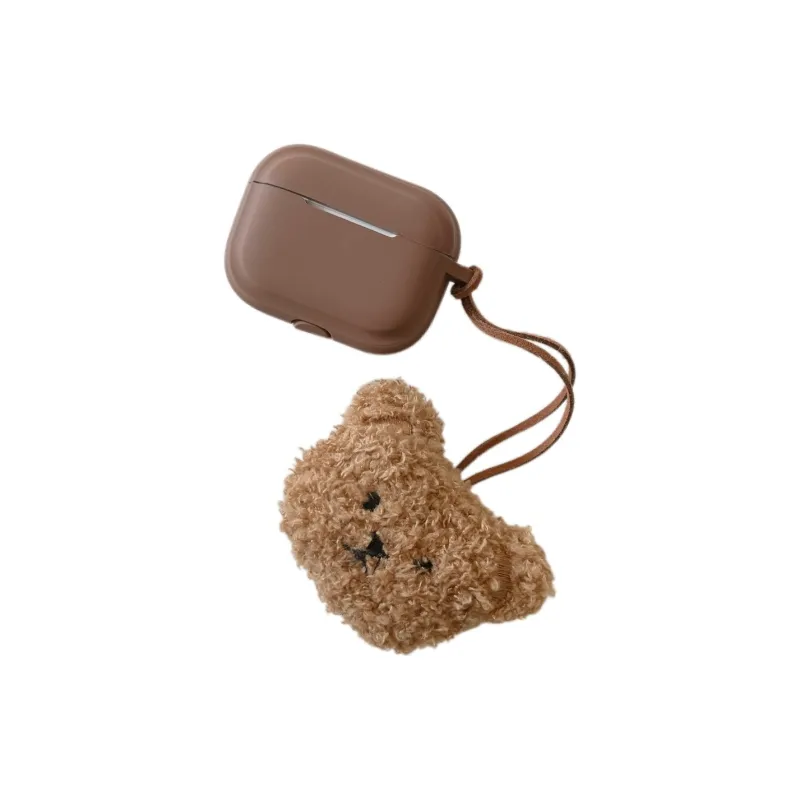 Koman Compatible With Apple AirPods 1/2/3/Pro 1/2 Generation TPU Plush Bear Pendant Headphone Cases-1