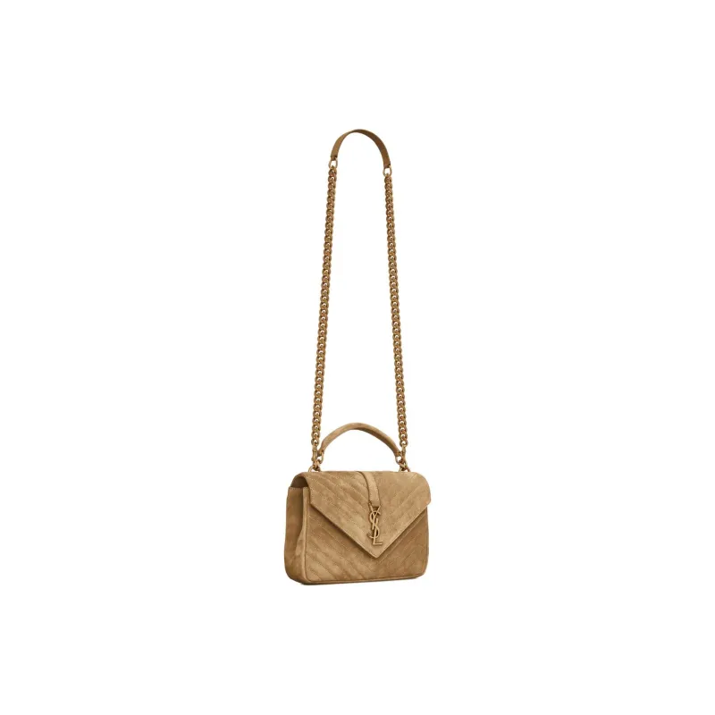 SAINT LAURENT College Suede Crossbody One Shoulder Handbag Medium Size Women's Gold-1