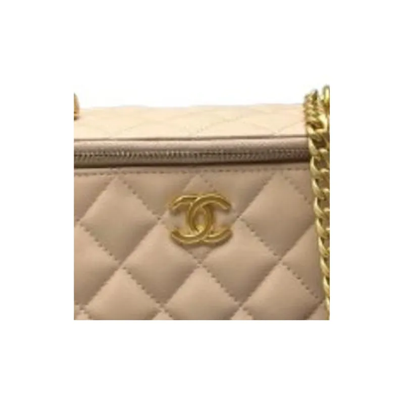 CHANEL Sheepskin Box Bag, Crossbody Bag, Shoulder Bag Medium Size Women's Beige-1