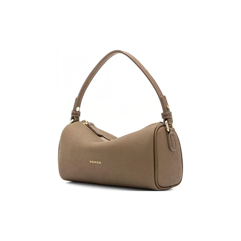 HONGU Cow Leather One Shoulder Handbag Trumpets Women's Elephant Gray Pitch Black-1