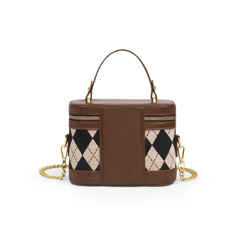 PT'SON Handbags Diamond Pattern Brown-4