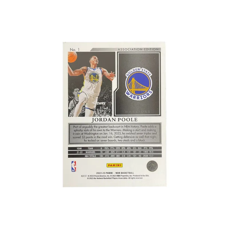 PANINI 2022 23 Noir Warriors Jordan Poole Limited Edition 89/99 Team Logo Special Card Product Access Sports Cards 1 Pc-1