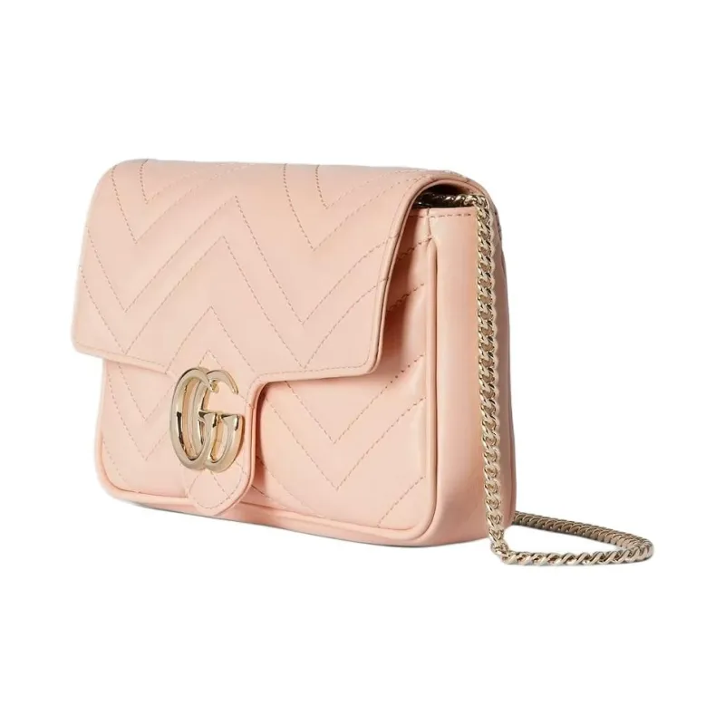 GUCCI GG Marmont Leather Shoulder Bag Trumpets Women's Pink-1