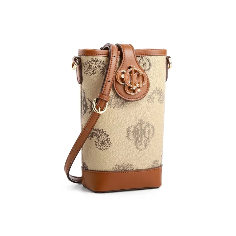 COOGI Synthetic Leather Bucket Backpack Regular Women's Khaki/Coffee/Ecru-1