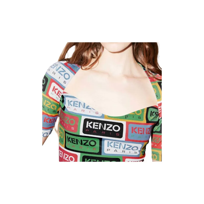KENZO All Over Logo Printed Crewneck Crop Top-5