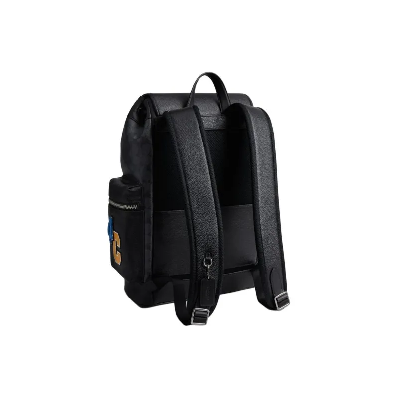 COACH Sprint Cow Leather Patchwork With Artificial Leather Backpack Large Size Men's Charcoal Black-1