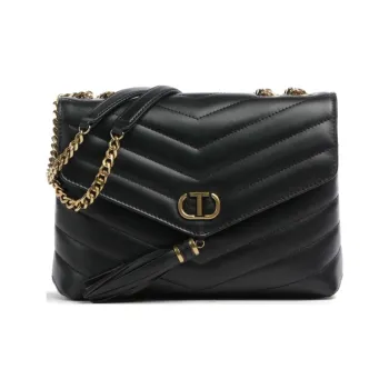 TWINSET MILANO Fine Grain Leather Shoulder Bag Women's Black