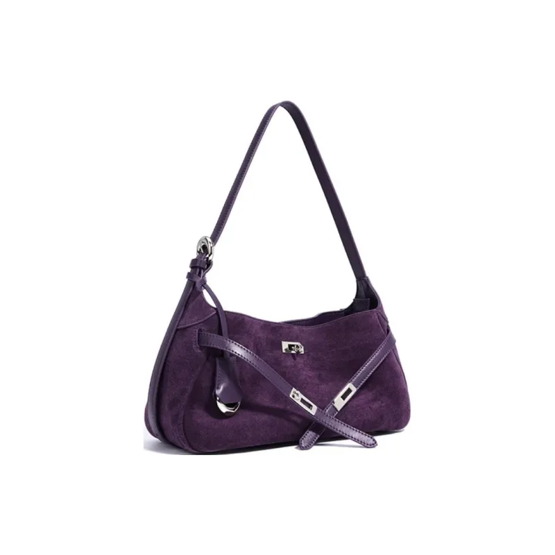 COURONNE Cow Leather Handbag, Shoulder Bag Large Size Women's Blueberry Purple-1