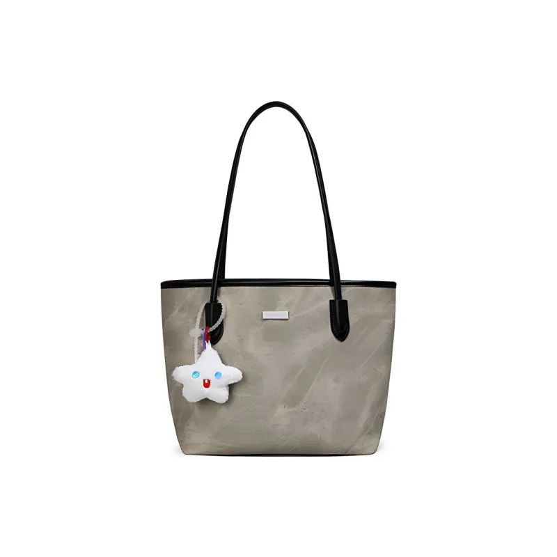 COMELY Synthetic Leather Tote Bag, Shopping Bag, Shoulder Bag Medium Size Women's Beige-1