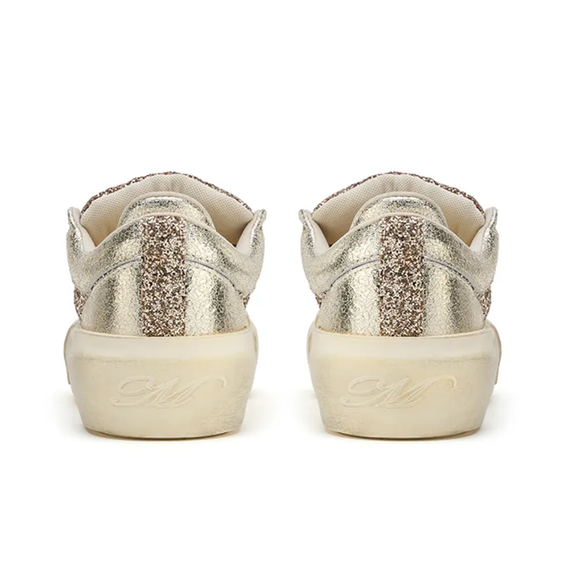 MATNUT Gold, Distressed Skateboard Shoes With Platform Height Increase-4