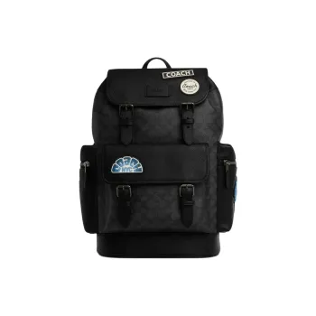 COACH Sprint Cow Leather Patchwork With Artificial Leather Backpack Large Size Men's Charcoal Black