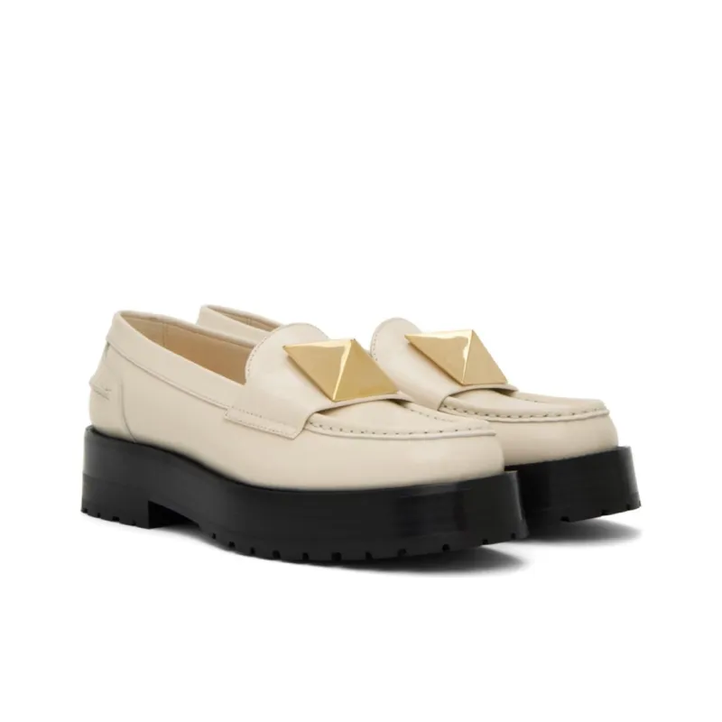 Valentino One Stud Loafers 3.8cm Women's Ivory White-2