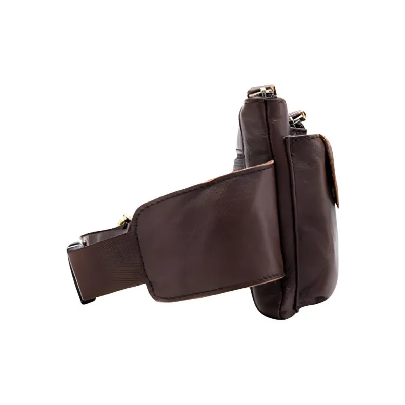 DOSRFINI Cow Leather Fanny Pack Medium Size Men's Coffee/Black/Oil Coffee-7