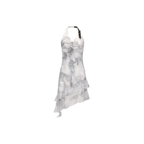 GIMING Slip Dress Women's Black And White Floral