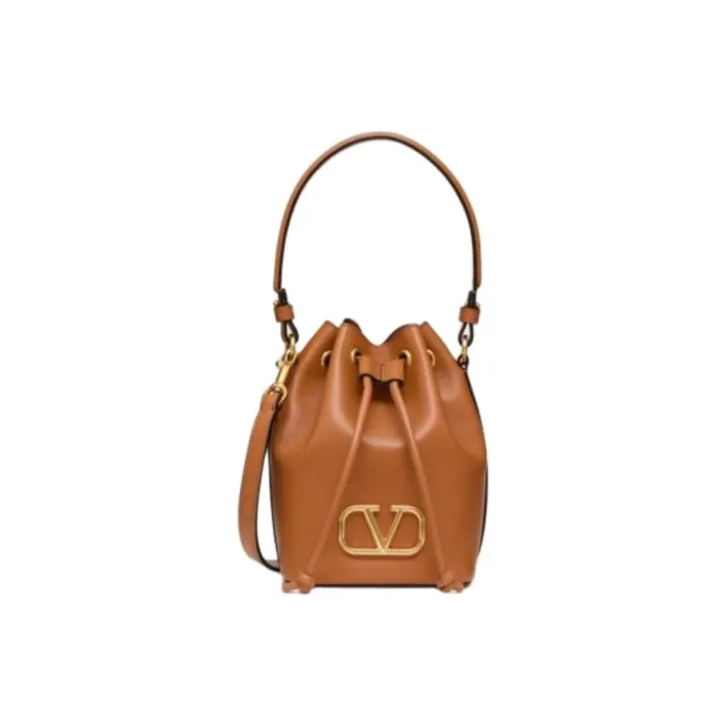Valentino Nappa Leather Bucket Bags One Shoulder Handbags Mini Women's Almond-0