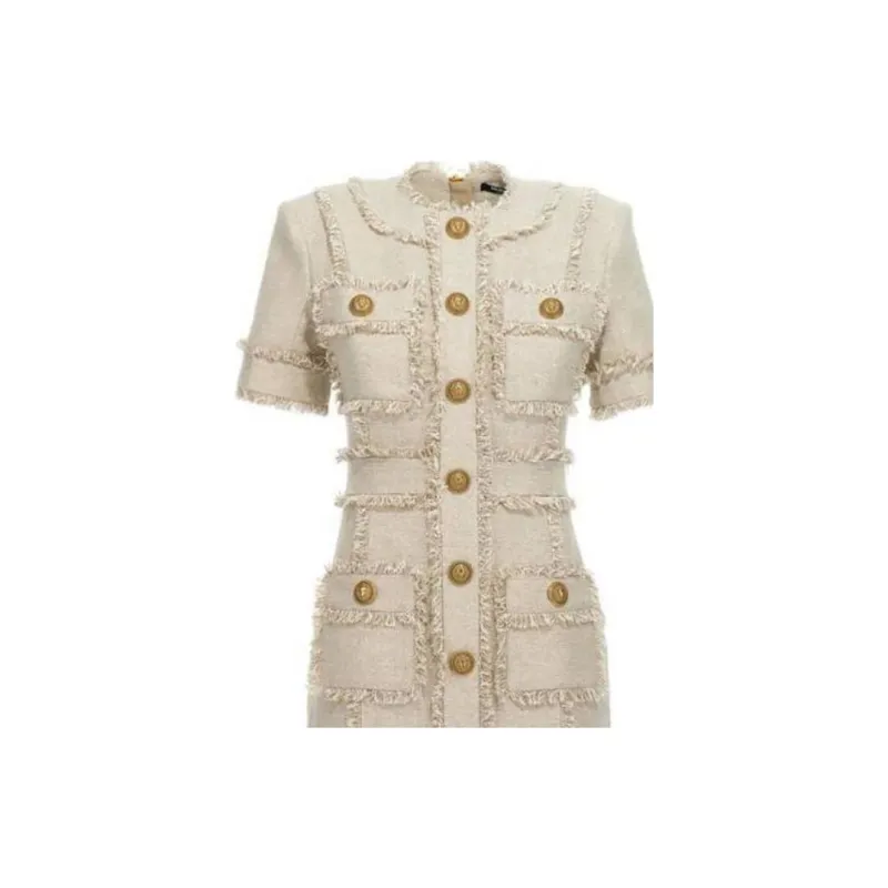 BALMAIN Short-Sleeved Dresses Women's Beige-5