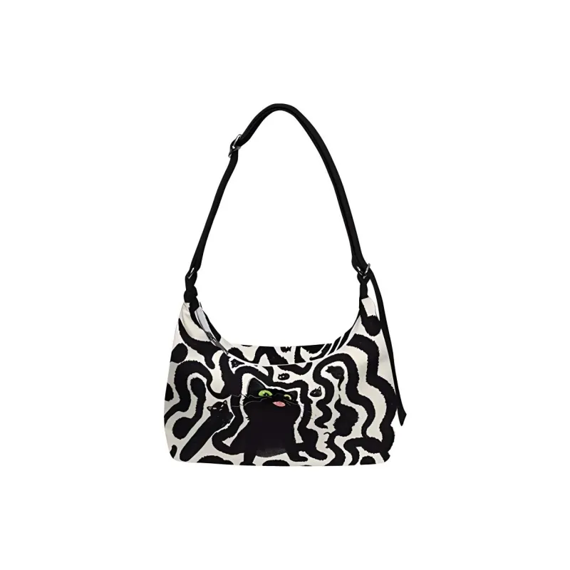 AOSONG Velvet Cotton Technical Fabric Shoulder Bag Small Size Large Size Unisex Pippy Little Black-0