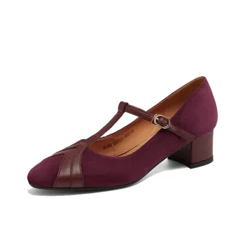 XICUNMINGWU Chunky Heel High Heels Women's Burgundy