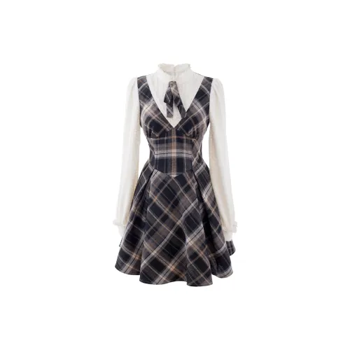Blovelan Long Sleeved Dresses Women's Brown Plaid
