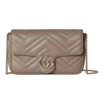GUCCI GG Marmont Leather Crossbody Bag Shoulder Bag Mini Women's Brown