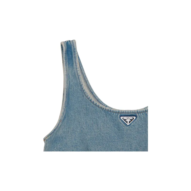PRADA Triangle logo Denim Crop Top-5