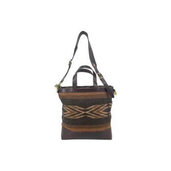 Alternative Country Indian Velvet Cow Leather Tote Handbag Unisex Dark Brown