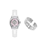 3A355 Frosted Pink-Icy Clear Fair Skin (Includes: Steel Strap+Small Chanel Box+Shopping Bag)