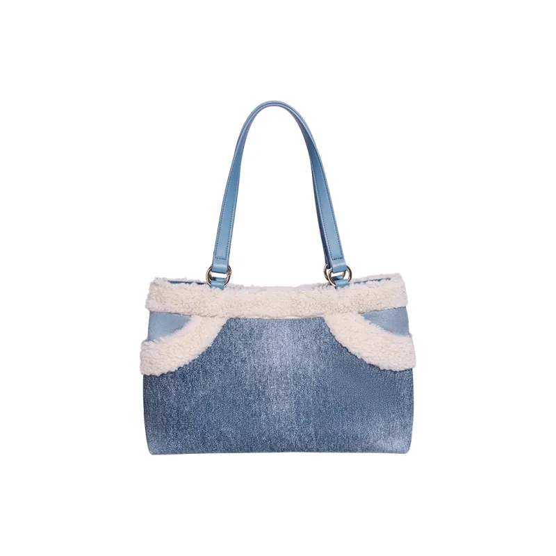 Sound For Life Synthetic Leather Tote Bag Shopping Bag Shoulder Bags Women's Brown/Denim Blue-6
