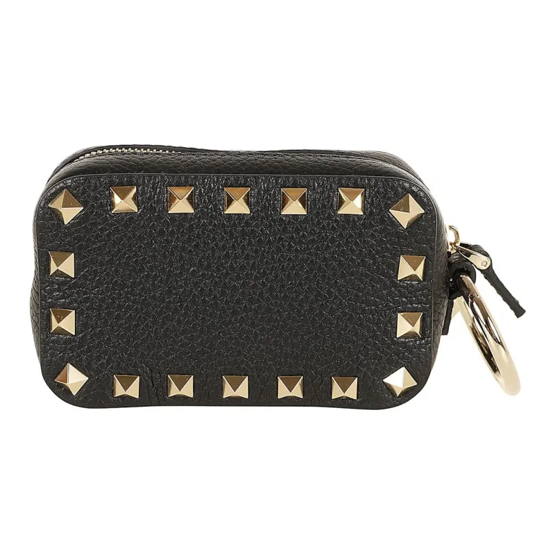 Valentino Rockstud Calfskin Makeup Bag Mini Women's Black-2