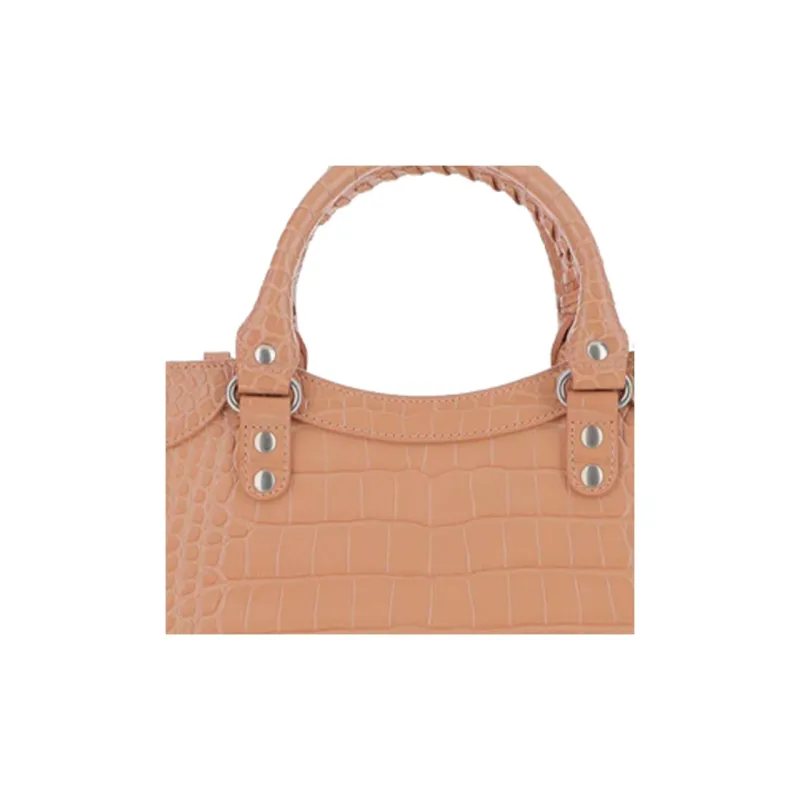 Balenciaga Shiny Leather One Shoulder Handbags Women's Nude Beige-3