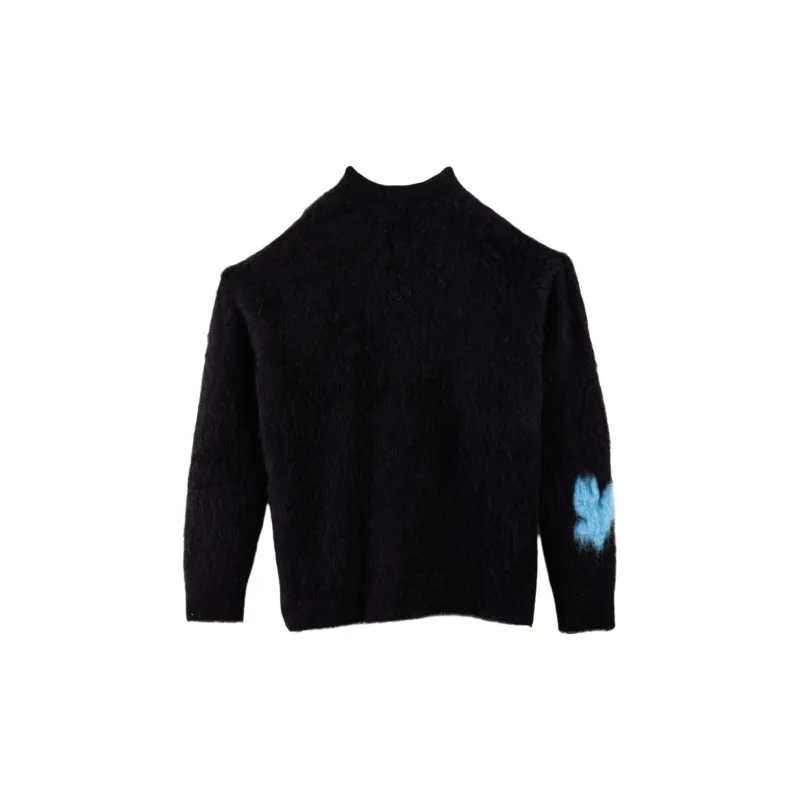 Roselingling Sweater Women's Black With Butterfly Flower-1