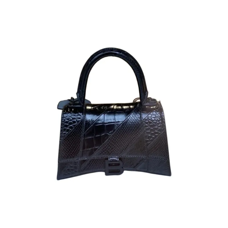 Balenciaga Hourglass Crocodile Pattern Embossed Calfskin Shoulder Bag, Crossbody Bag, Handbag Trumpets Women's Black-0