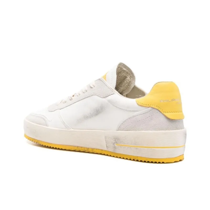 PHILIPPE MODEL Nice Low Top Skateboard Shoes Men's White Yellow Gray-2