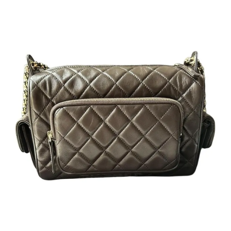 CHANEL Shiny Wrinkle Lambskin Camera Bag, Shoulder Bag Women's Brown-2