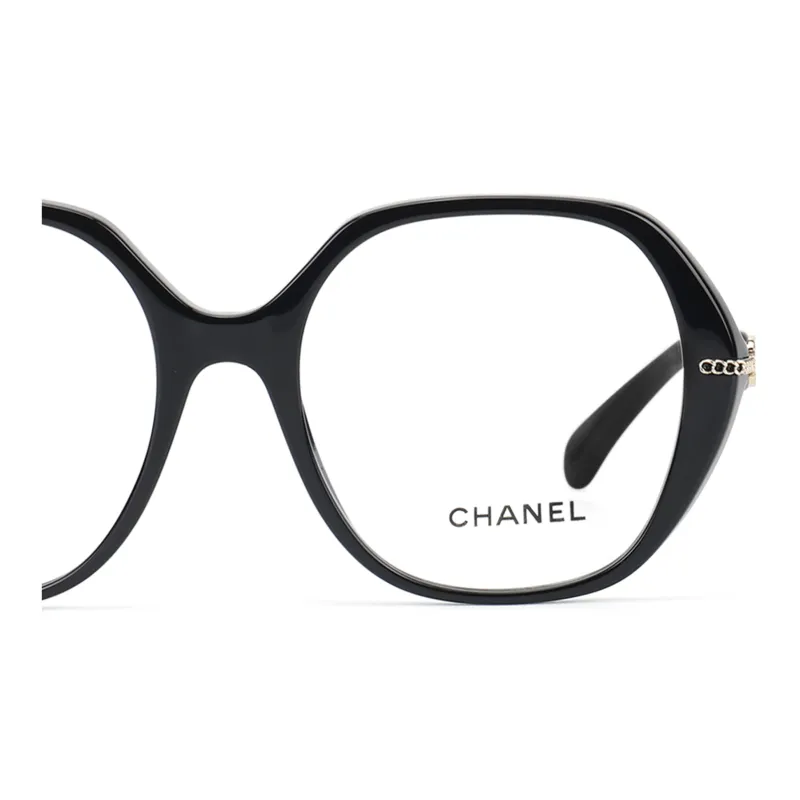 CHANEL Acetate Irregular Shape Eyeglass Frames Unisex Black-3