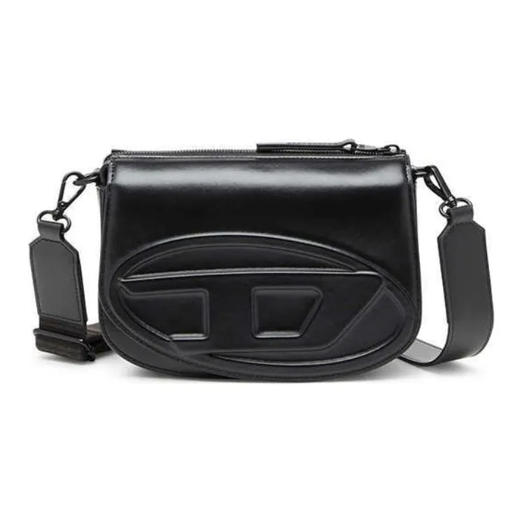 DIESEL Cow Leather Crossbody Bag Shoulder Bag Medium Size Unisex Black-0