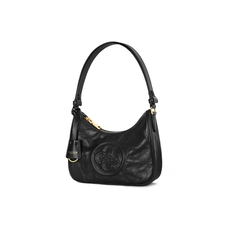 CASSILE Cow Leather Crescent Moon Shoulder Bag Regular Women's Truffle Black-2