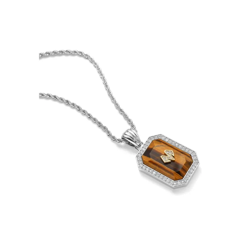 BABAMA Tiger's Eye Stone Badge Necklace Unisex-5