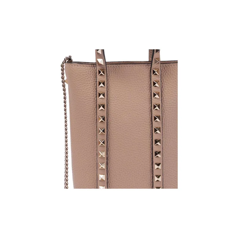 Valentino ROCKSTUD Leather Tote Bag Shopping Bag Handbag Shoulder Bag Women's Pink-4
