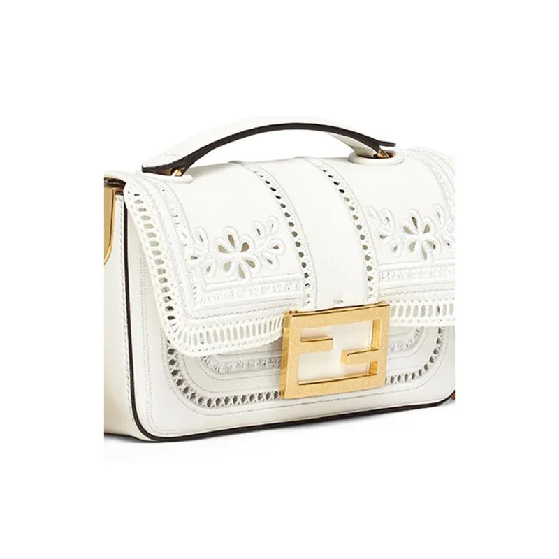 FENDI Baguette Calfskin Lambskin Shoulder Bag Crossbody Bag Handbag Mini Women's White-4