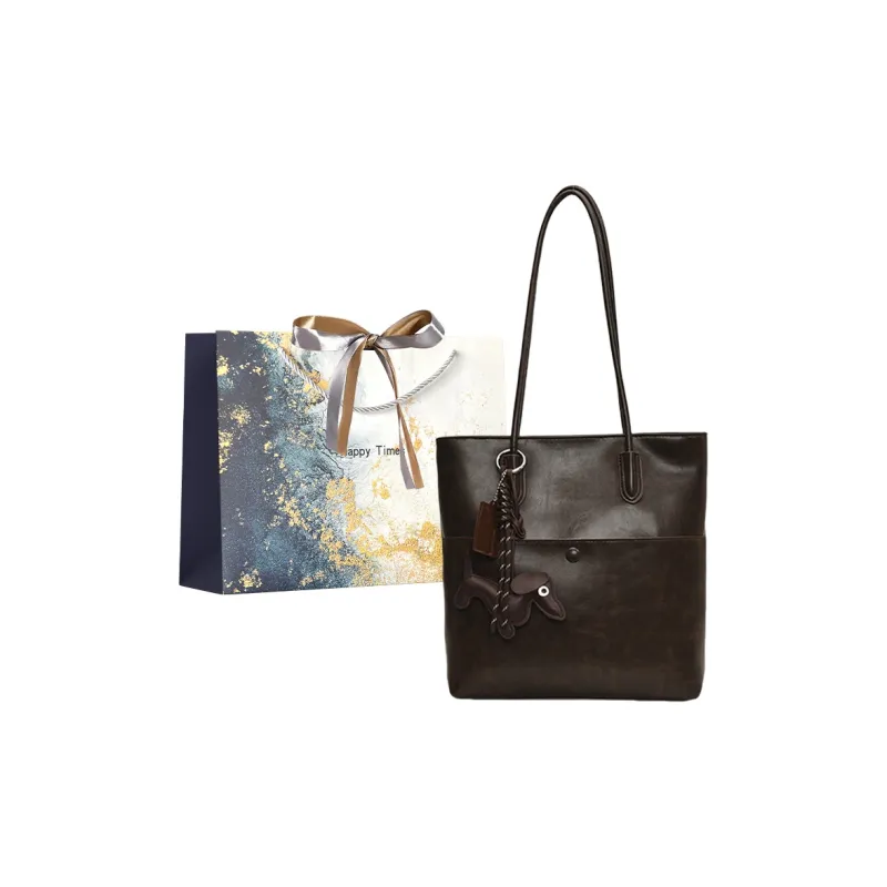 Iman's House PU Tote Bag Shopping Bag Shoulder Bags Women's Ecru/Brown/Coffee/Black-7