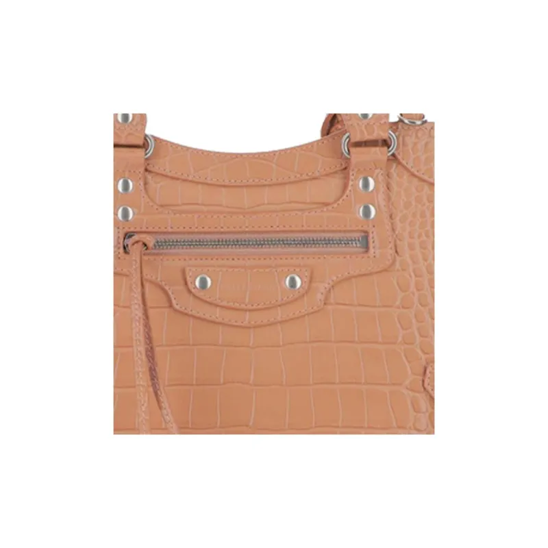 Balenciaga Shiny Leather One Shoulder Handbags Women's Nude Beige-4