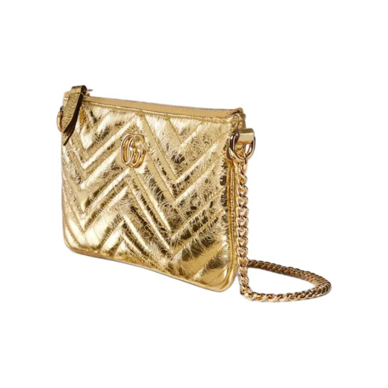 GUCCI GG Marmont Leather Shoulder Bag Extra Mini Women's Gold-1