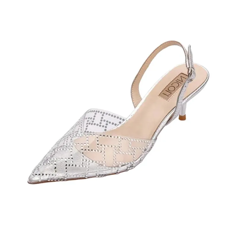 NICOLI Caspian Slim Heel High Heels 5.5cm Women's Silver-2
